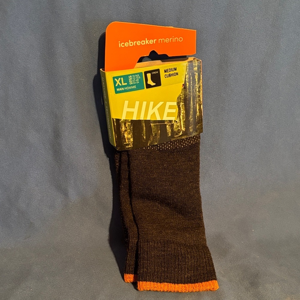 Icebreaker Hike Crew Socks - Black with Orange Trim
